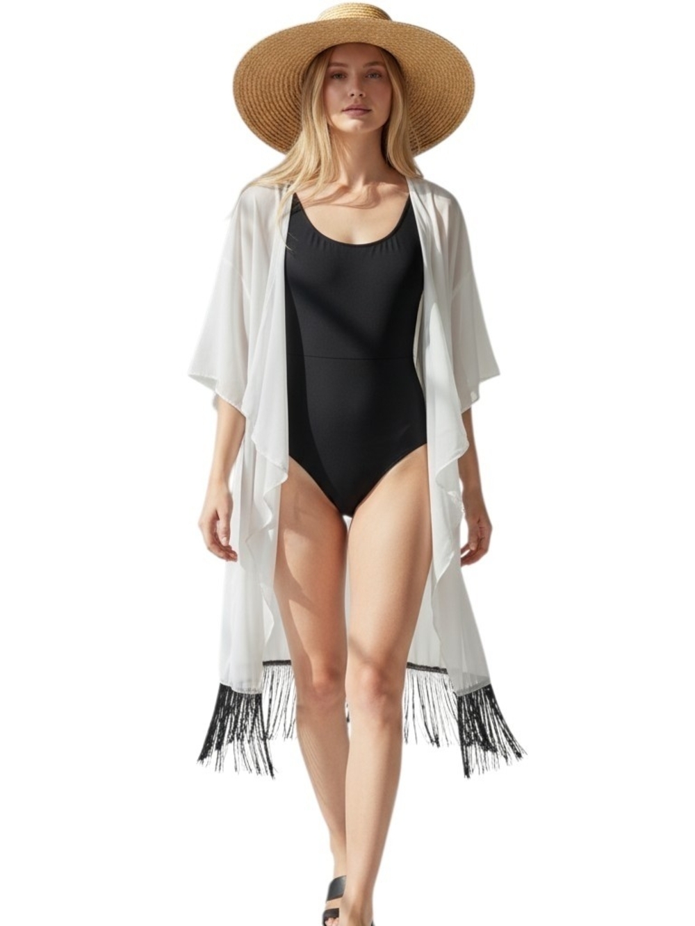 LuLaRoe Monroe Sheer Fringe Kimono White Boho Festival Resort Swim Cover Up L XL